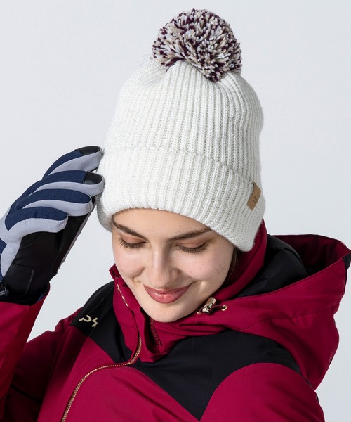 phenix(フェニックス)の「phenix(フェニックス)Mix Pompon Bright Watch Hat ミックスポンポン ブライト ニットハット(保温性/吸汗速乾)(ニットキャップ/ビーニー・レディース・ホワイト/ブラック/ベージュ/サファリグリーン/バーガンディー・ONE SIZE)」の2枚目の写真