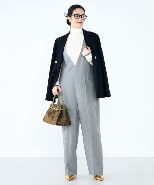 NOLLEY’S（ノーリーズ）の「ウォッシャブルVネックサロペット（つなぎ/オールインワン・レディース・ブラック/グレー・36/38）」の5枚目の写真