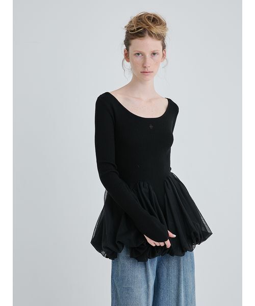 SORIN(ソリン )の「Tulle Panel Hem Top/チュールパネルヘムトップ(Tシャツ/カットソー・レディース・オフホワイト/ブラック/カーキ・38)」の4枚目の写真