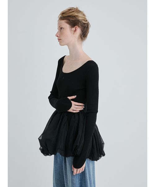 SORIN(ソリン )の「Tulle Panel Hem Top/チュールパネルヘムトップ(Tシャツ/カットソー・レディース・オフホワイト/ブラック/カーキ・38)」の5枚目の写真
