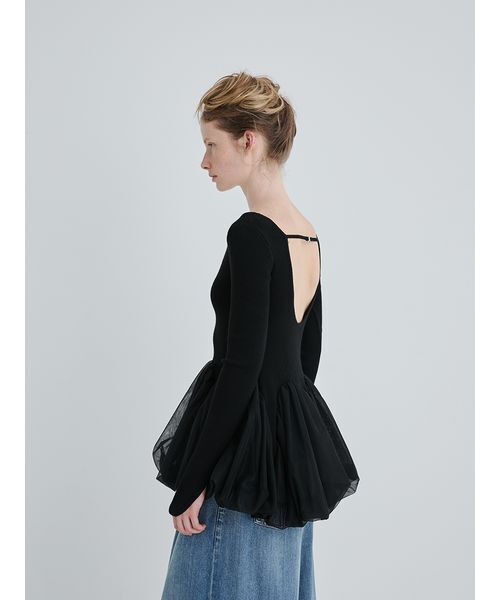 SORIN(ソリン )の「Tulle Panel Hem Top/チュールパネルヘムトップ(Tシャツ/カットソー・レディース・オフホワイト/ブラック/カーキ・38)」の6枚目の写真