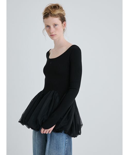 SORIN(ソリン )の「Tulle Panel Hem Top/チュールパネルヘムトップ(Tシャツ/カットソー・レディース・オフホワイト/ブラック/カーキ・38)」の8枚目の写真