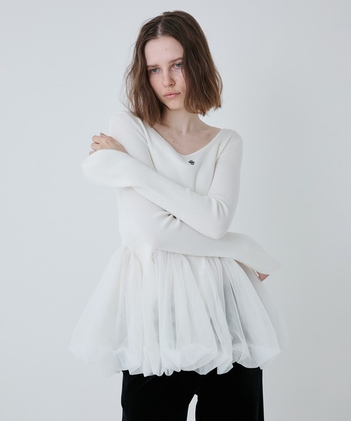 SORIN(ソリン )の「Tulle Panel Hem Top/チュールパネルヘムトップ(Tシャツ/カットソー・レディース・オフホワイト/ブラック/カーキ・38)」の2枚目の写真