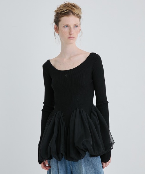 SORIN(ソリン )の「Tulle Panel Hem Top/チュールパネルヘムトップ(Tシャツ/カットソー・レディース・オフホワイト/ブラック/カーキ・38)」の3枚目の写真
