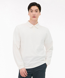 男性カラー長袖Tシャツ-ホワイト