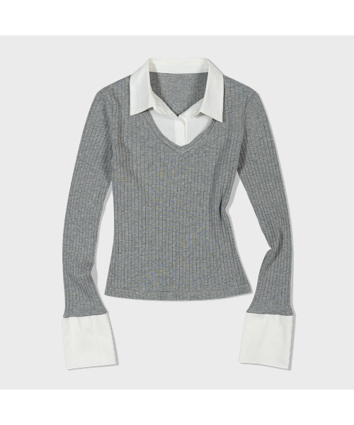 MOAA（モア）の「Cuff Collared Knit Top (GRAY)（シャツ/ブラウス・レディース・その他・SMALL/MEDIUM）」の2枚目の写真