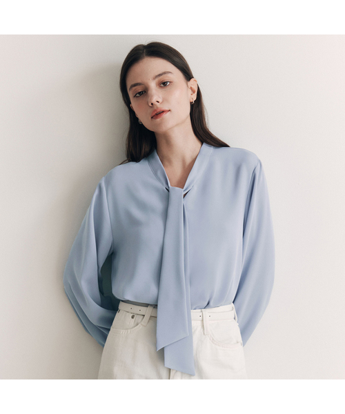 ZEROSTREET（ゼロストリート）の「[10カラー] タイブラウス（シャツ/ブラウス・レディース・パープル/Beige/イエロー/グレー系/PINK/ブラウン/ブラック/アイボリー/ネイビー/ブルー/ラベンダー/ライトイエロー・MEDIUM/SMALL）」の7枚目の写真