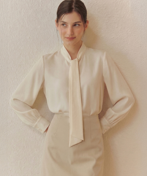 ZEROSTREET（ゼロストリート）の「[10カラー] タイブラウス（シャツ/ブラウス・レディース・パープル/Beige/イエロー/グレー系/PINK/ブラウン/ブラック/アイボリー/ネイビー/ブルー/ラベンダー/ライトイエロー・MEDIUM/SMALL）」の14枚目の写真