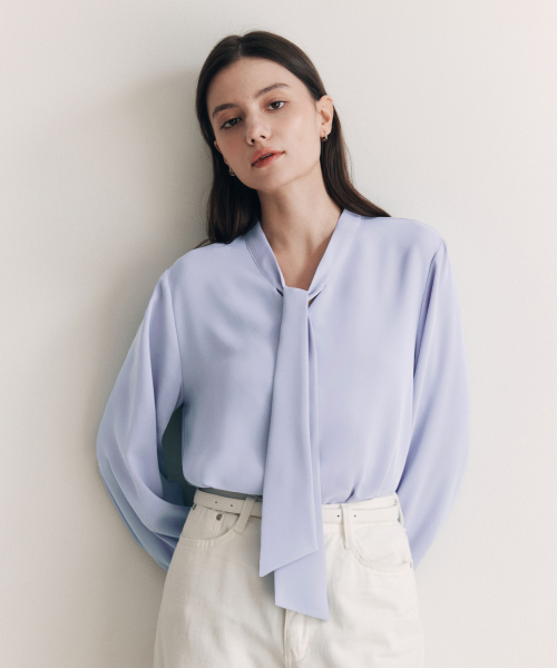 ZEROSTREET（ゼロストリート）の「[10カラー] タイブラウス（シャツ/ブラウス・レディース・パープル/Beige/イエロー/グレー系/PINK/ブラウン/ブラック/アイボリー/ネイビー/ブルー/ラベンダー/ライトイエロー・MEDIUM/SMALL）」の15枚目の写真