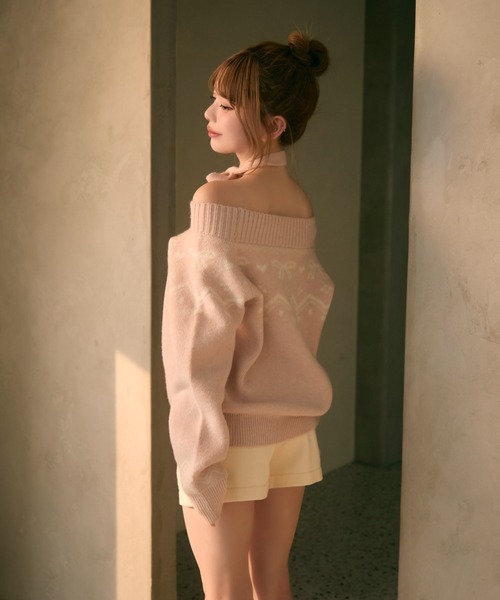 TITTY&CO.（ティティーアンドコー）の「ノルディック柄リボン付きオフショルダーニット（ニット/セーター・レディース・ピンク/グレー/ホワイト×ブルー/ブルー/ベージュ/ベージュ系その他・FREE）」の20枚目の写真