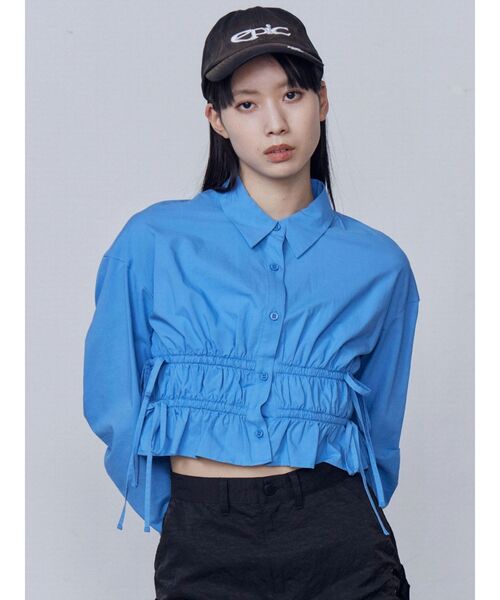 EMODA（エモダ）の「サイドリボンストリングシャツ（シャツ/ブラウス・レディース・ブルー/グレー/ホワイト・FREE）」の3枚目の写真