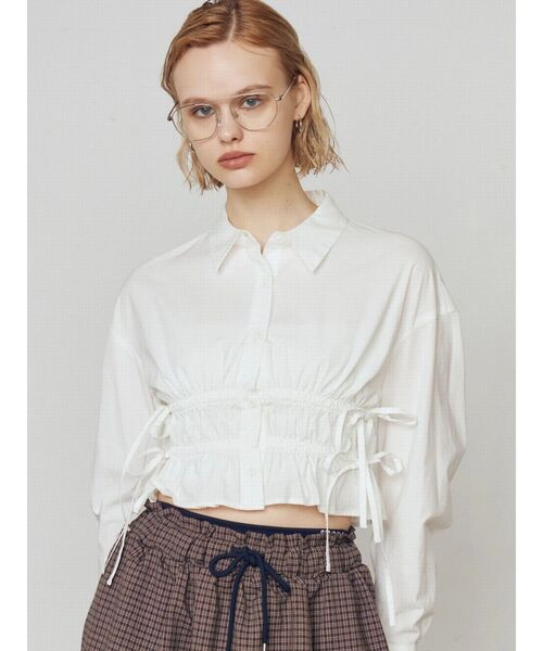 EMODA（エモダ）の「サイドリボンストリングシャツ（シャツ/ブラウス・レディース・ブルー/グレー/ホワイト・FREE）」の6枚目の写真