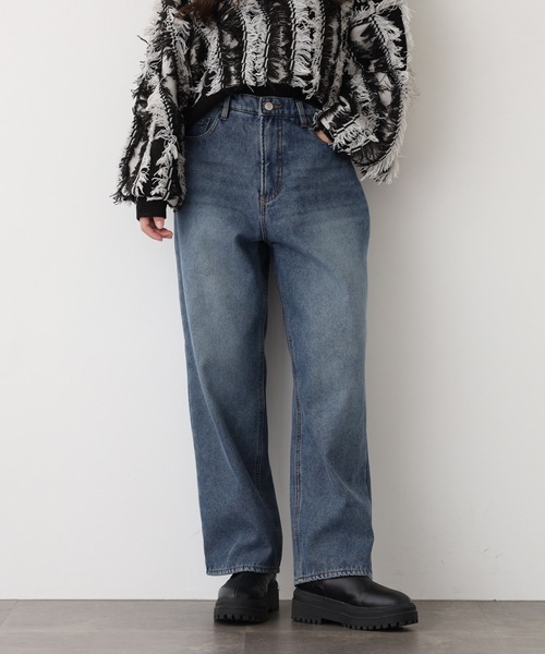 .WORKS(ドットワークス)の「.works 裏シャギーデニムワイドパンツ(デニムパンツ・レディース・ブルー/ネイビー・S-Long/M-Long/L-Long/S-Short/M-Short/L-Short)」の1枚目の写真