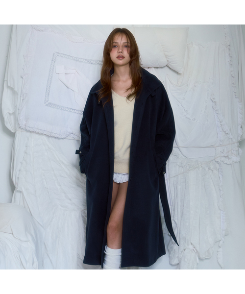セール】Half-neck Overfit Long Coat [Navy]（ダッフルコート
