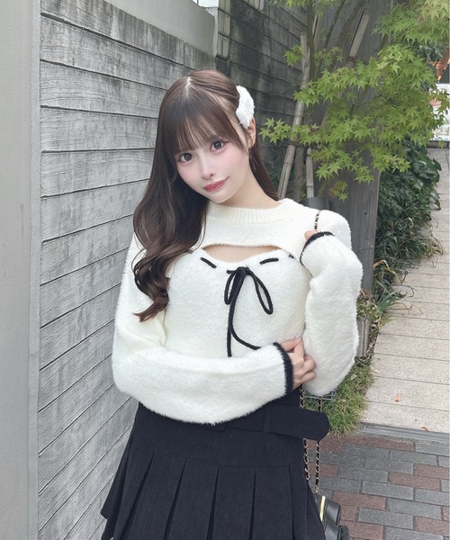 one way（ワンウェイ）の「モックネックレイヤード風ニット（Tシャツ/カットソー・レディース・ブラック/グレー/ホワイト/ピンク・FREE）」の2枚目の写真