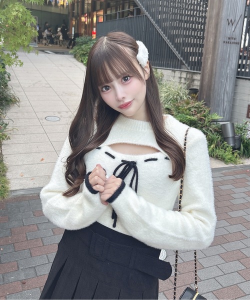 one way（ワンウェイ）の「モックネックレイヤード風ニット（Tシャツ/カットソー・レディース・ブラック/グレー/ホワイト/ピンク・FREE）」の6枚目の写真