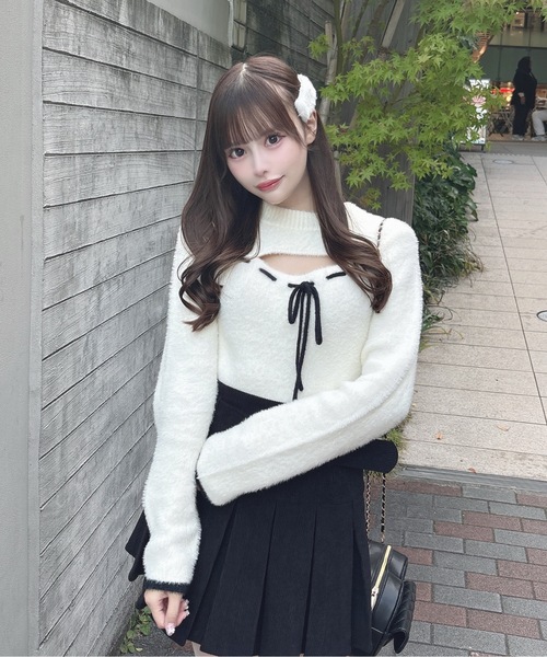 one way（ワンウェイ）の「モックネックレイヤード風ニット（Tシャツ/カットソー・レディース・ブラック/グレー/ホワイト/ピンク・FREE）」の10枚目の写真