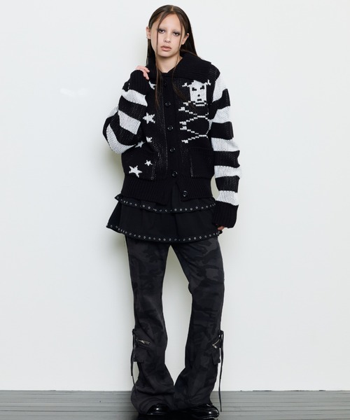 LUVISTRUE(ラヴイズトゥルー)の「EV SKELETON KNIT CARDIGAN(カーディガン/ボレロ・レディース・クリーム/ブラック・FREE)」の4枚目の写真