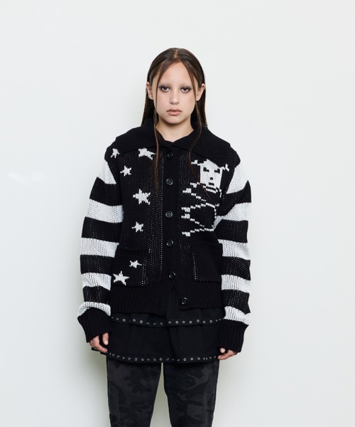 LUVISTRUE(ラヴイズトゥルー)の「EV SKELETON KNIT CARDIGAN(カーディガン/ボレロ・レディース・クリーム/ブラック・FREE)」の7枚目の写真