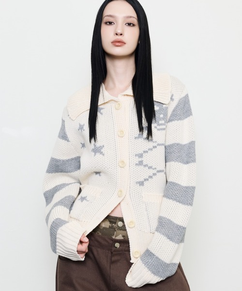 LUVISTRUE(ラヴイズトゥルー)の「EV SKELETON KNIT CARDIGAN(カーディガン/ボレロ・レディース・クリーム/ブラック・FREE)」の5枚目の写真