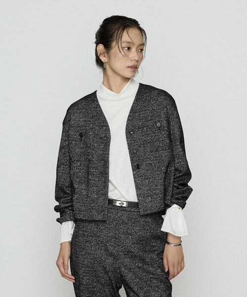 COMME CA（コムサ）の「ツイード柄リバージャージー ノーカラージャケット（ノーカラージャケット・レディース・ブラック/ブラウン・9号）」の9枚目の写真