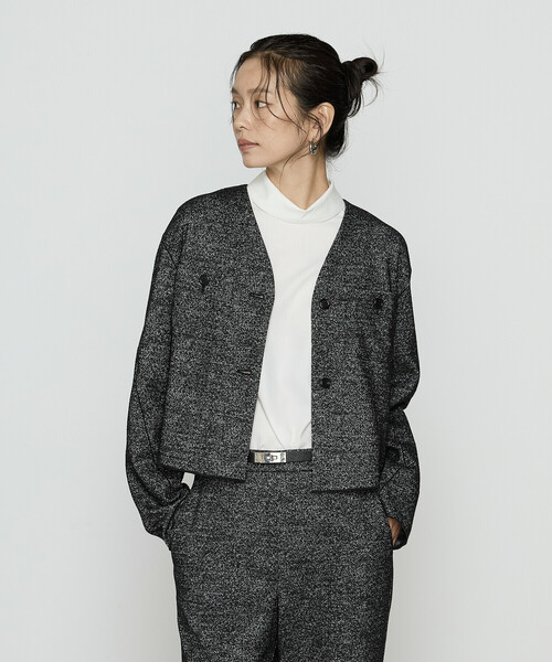 COMME CA（コムサ）の「ツイード柄リバージャージー ノーカラージャケット（ノーカラージャケット・レディース・ブラック/ブラウン・9号）」の10枚目の写真