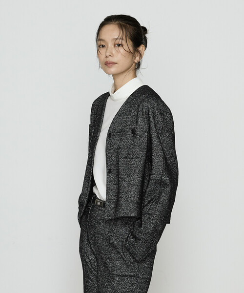 COMME CA（コムサ）の「ツイード柄リバージャージー ノーカラージャケット（ノーカラージャケット・レディース・ブラック/ブラウン・9号）」の11枚目の写真