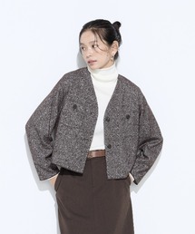 COMME CA（コムサ）の「ツイード柄リバージャージー ノーカラージャケット（ノーカラージャケット）」