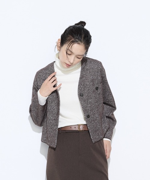 COMME CA（コムサ）の「ツイード柄リバージャージー ノーカラージャケット（ノーカラージャケット・レディース・ブラック/ブラウン・9号）」の3枚目の写真