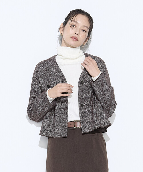 COMME CA（コムサ）の「ツイード柄リバージャージー ノーカラージャケット（ノーカラージャケット・レディース・ブラック/ブラウン・9号）」の4枚目の写真