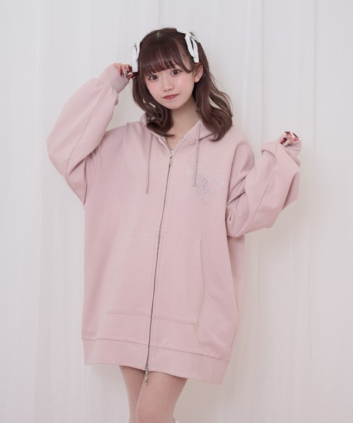 Honey Cinnamon（ハニーシナモン）の「羽ビジュージップパーカー（パーカー・レディース・グレー/ピンク・FREE）」の2枚目の写真