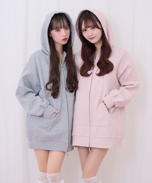 Honey Cinnamon（ハニーシナモン）の「羽ビジュージップパーカー（パーカー・レディース・グレー/ピンク・FREE）」の5枚目の写真