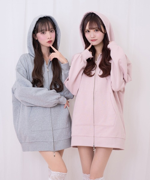 Honey Cinnamon（ハニーシナモン）の「羽ビジュージップパーカー（パーカー・レディース・グレー/ピンク・FREE）」の6枚目の写真