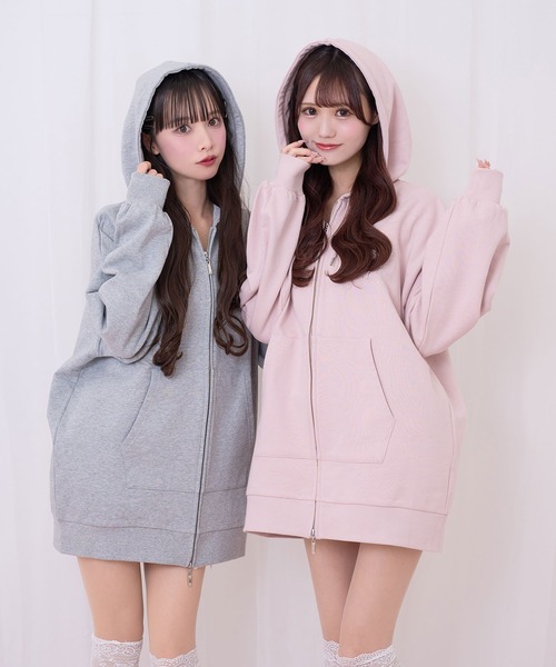 Honey Cinnamon（ハニーシナモン）の「羽ビジュージップパーカー（パーカー・レディース・グレー/ピンク・FREE）」の7枚目の写真