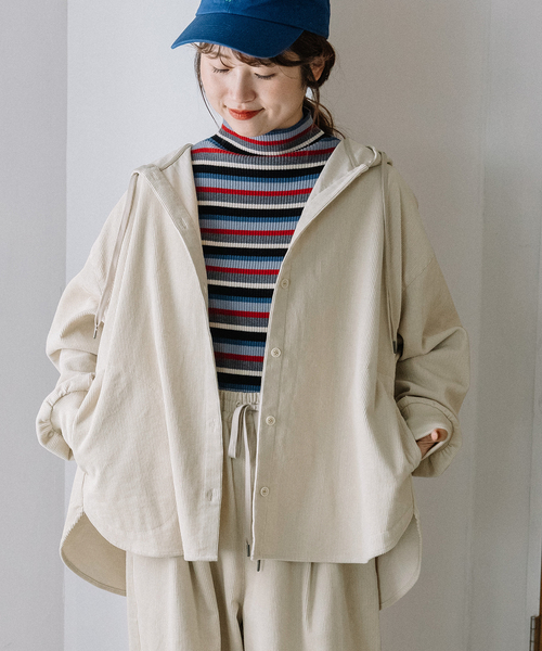 POU DOU DOU(プードゥドゥ)の「コーデュロイフーディシャツジャケット(その他アウター・レディース・キナリ/ダークグレー・M)」の1枚目の写真