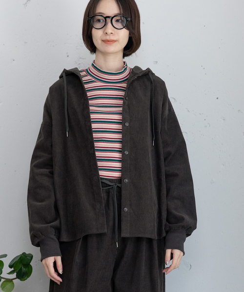 POU DOU DOU(プードゥドゥ)の「コーデュロイフーディシャツジャケット(その他アウター・レディース・キナリ/ダークグレー・M)」の12枚目の写真