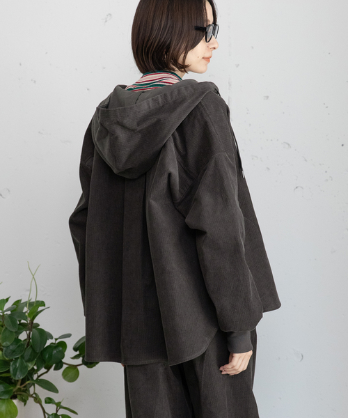 POU DOU DOU(プードゥドゥ)の「コーデュロイフーディシャツジャケット(その他アウター・レディース・キナリ/ダークグレー・M)」の14枚目の写真