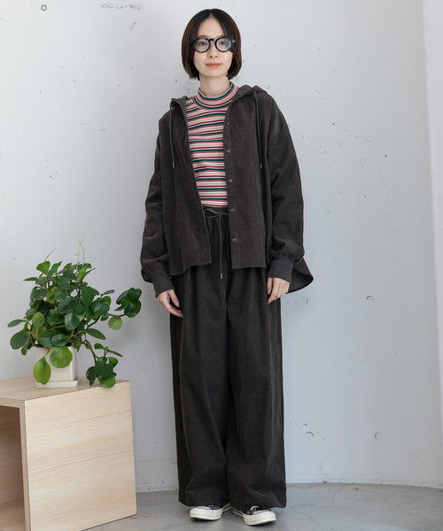 POU DOU DOU(プードゥドゥ)の「コーデュロイフーディシャツジャケット(その他アウター・レディース・キナリ/ダークグレー・M)」の16枚目の写真