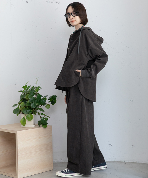 POU DOU DOU(プードゥドゥ)の「コーデュロイフーディシャツジャケット(その他アウター・レディース・キナリ/ダークグレー・M)」の18枚目の写真