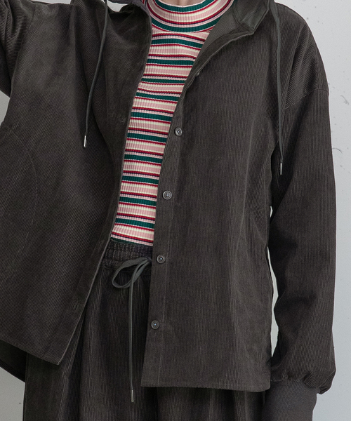 POU DOU DOU(プードゥドゥ)の「コーデュロイフーディシャツジャケット(その他アウター・レディース・キナリ/ダークグレー・M)」の21枚目の写真