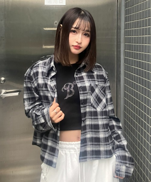 .KOM(ドットコム)の「A'GEM/9 × .kom 『.KOM/ドットケーオーエム』チェッククロップドロングスリーブシャツ(シャツ/ブラウス・レディース・ブルー/ブラック・FREE)」の18枚目の写真