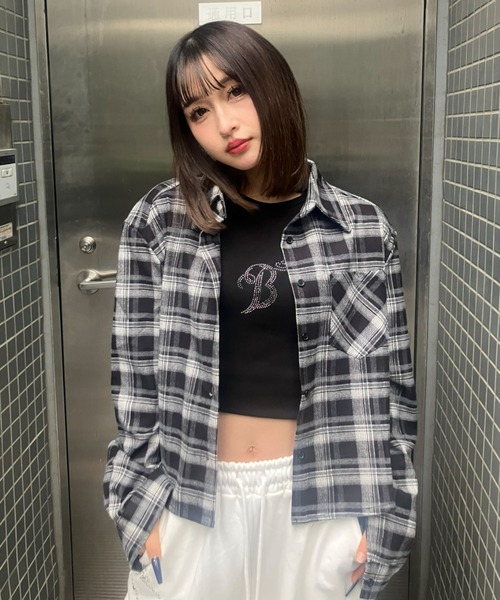 .KOM(ドットコム)の「A'GEM/9 × .kom 『.KOM/ドットケーオーエム』チェッククロップドロングスリーブシャツ(シャツ/ブラウス・レディース・ブルー/ブラック・FREE)」の19枚目の写真