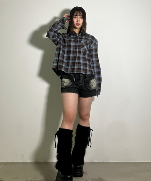 .KOM(ドットコム)の「A'GEM/9 × .kom 『.KOM/ドットケーオーエム』チェッククロップドロングスリーブシャツ(シャツ/ブラウス・レディース・ブルー/ブラック・FREE)」の12枚目の写真