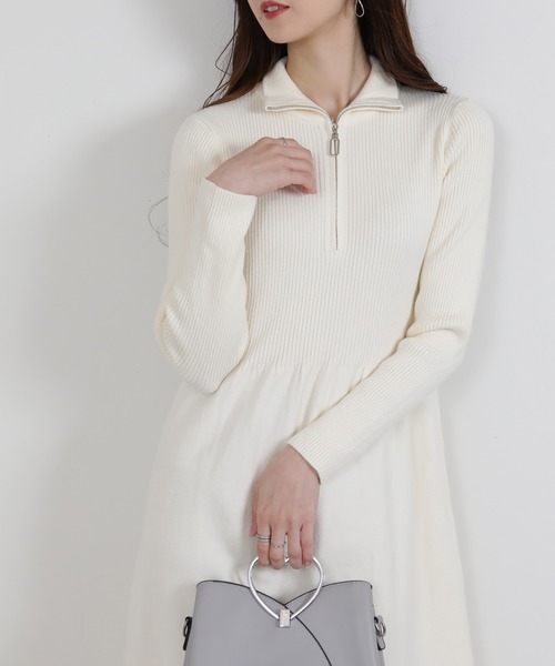 セール】リングジップ ハーフジップ ニットワンピース（ワンピース
