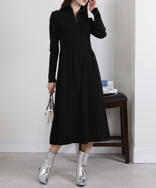 セール】リングジップ ハーフジップ ニットワンピース（ワンピース