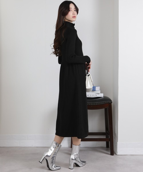 セール】リングジップ ハーフジップ ニットワンピース（ワンピース