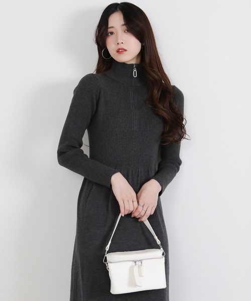 セール】リングジップ ハーフジップ ニットワンピース（ワンピース