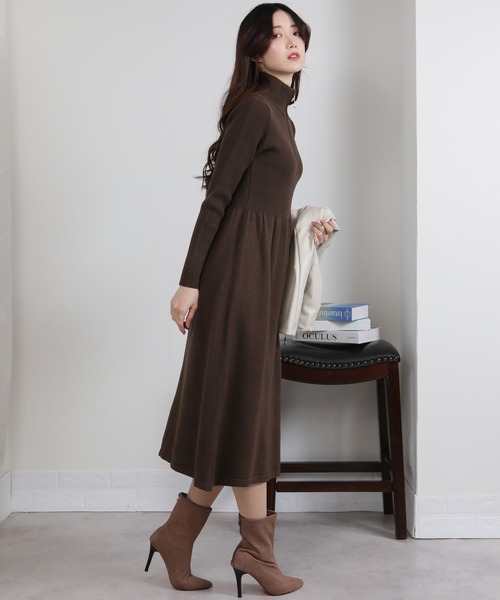 セール】リングジップ ハーフジップ ニットワンピース（ワンピース