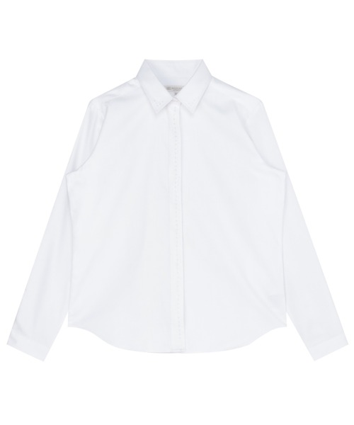 TOKYO SHIRTS(トウキョウシャツ)の「【透け防止】 衿・前立比翼刺繍 長袖カジュアルシャツ(ビジネスシャツ・レディース・ホワイト・M/L/LL)」の1枚目の写真