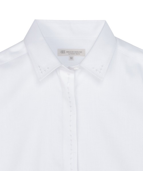 TOKYO SHIRTS(トウキョウシャツ)の「【透け防止】 衿・前立比翼刺繍 長袖カジュアルシャツ(ビジネスシャツ・レディース・ホワイト・M/L/LL)」の3枚目の写真